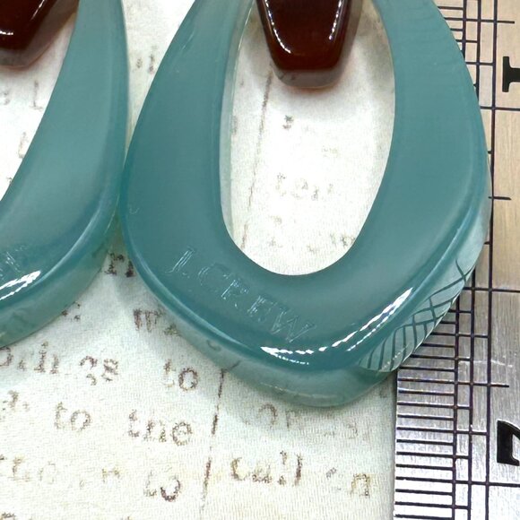 J. Crew Signed Designer Bold Resin Lucite Aqua Blue Amber Drop Hoop Earrings - Picture 11 of 14